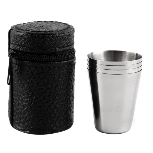 1/2/4Pcs/set Polished 30ML Mini Portable Stainless Steel Shot Cup Wine Drinking Glasses With Leather Cover Bag For Home Kitchen