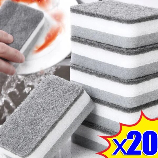 1/20PCS Strong Cleaning Sponges Double-Sided Decontamination Dishwashing Sponge Wipe Kitchen Magic Scouring Cloth Cleaning Tools