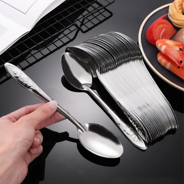 1/3pcs 410 Stainless Steel Spoon Soup Spoon Rice Spoon Watermelon Spoon Long Handle Tableware Set Restaurant Kitchen Utensils