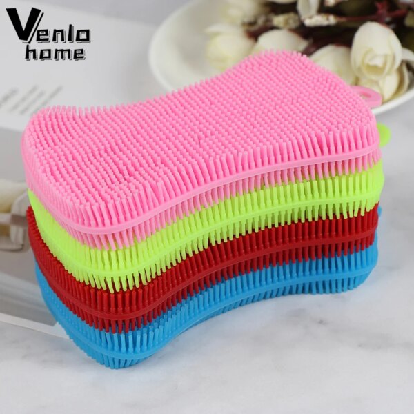 1/4Pc Silicone Dish Washing Brush Pot Pan Sponge Scrubber Silicone Scouring Pad Fruit Pot Pan Wash Brushes Kitchen Cleaning Tool