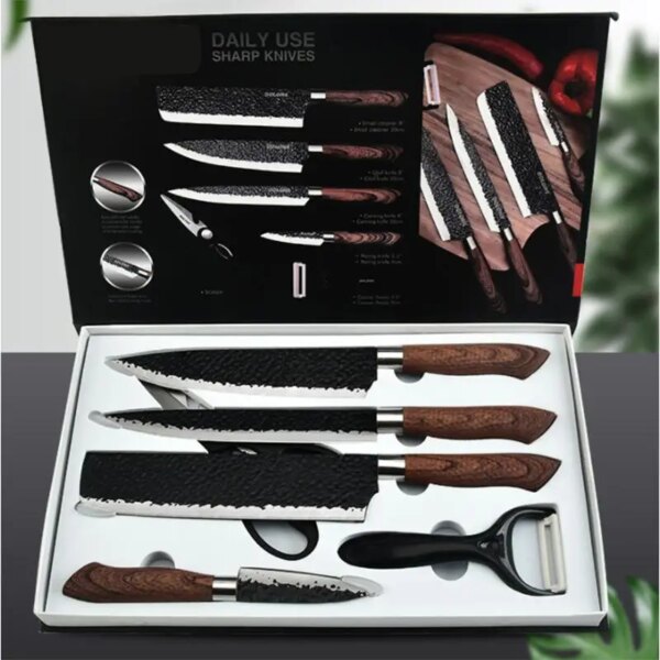 1/6pcs Stainless Steel Kitchen Knife Set Chef Knives Set Slicing Knife Meat Cleaver Fruit Knife Peeler Scissors