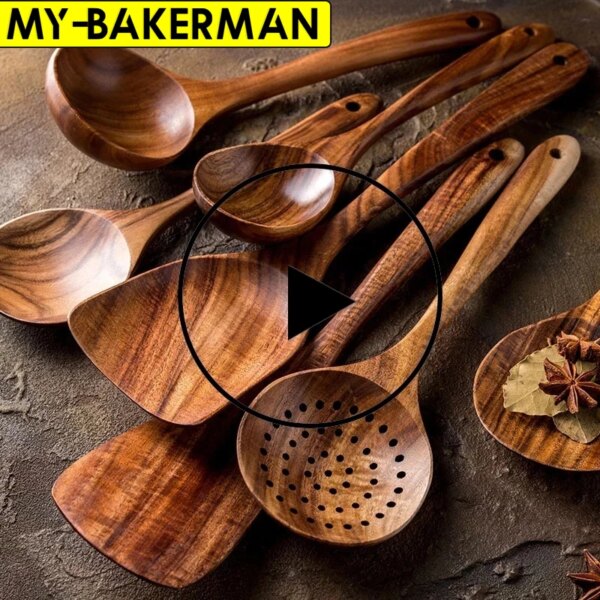 1-7 pieces/set teak tableware spoon Colander spoon Special nano soup skimming Cooking spoon Wooden kitchen accessory kit