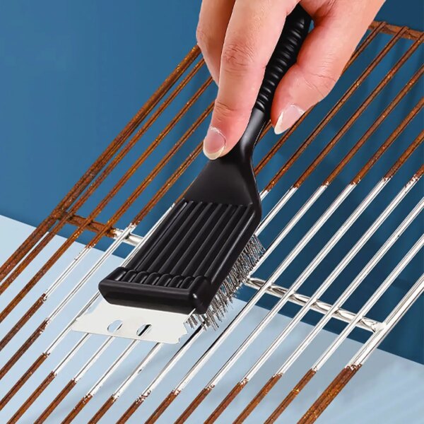 1 pc- Stainless steel wire baking brush, barbecue stove cleaning brush, grill rack cleaning brush, blade, two in one