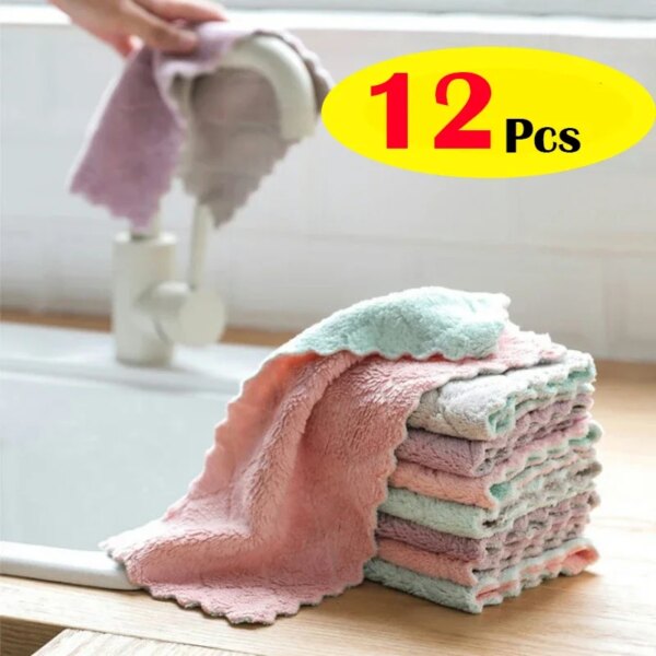 10/12PCS Super Absorbent Microfiber Kitchen Dish Cloth High-efficiency Tableware Household Cleaning Towel Kitchen Tools Gadgets