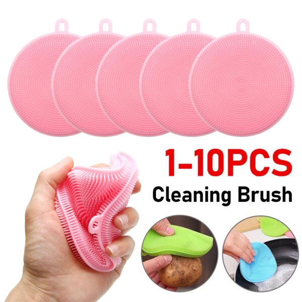 10-1PCS Silicone Cleaning Brushes Soft Silicone Scouring Pad Washing Sponge Dish Bowl Pot Cleaner Washing Tool Kitchen Accessori