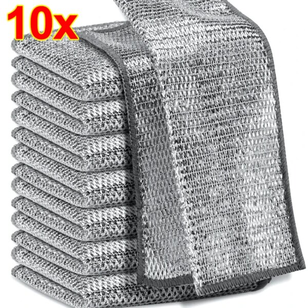 10/1Pcs Magic Dishcloth Silver Wire Cleaning Kitchen Cloth Thickened Microfiber Wash Towel Built-in Sponge Steel Wire Ball Rags