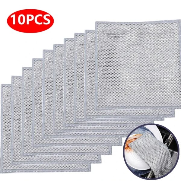 10/5/3PCS 20cm Metal Wire Mesh Cleaning Cloths Double -layer Non -stick Oil Steel Wire Dishcloths Kitchen Pan Pot Dishes Cloths