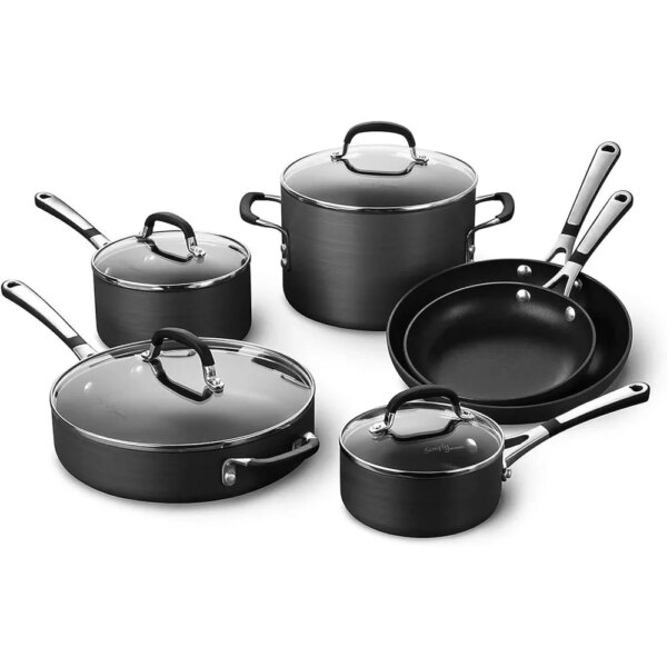 10-Piece Pots and Pans Set, Nonstick Kitchen Cookware with Stay-Cool Stainless Steel Handles, Black