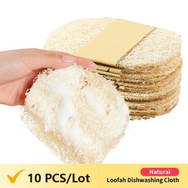 10pcs/Lot Natural Loofah Dishwashing Cloth Scrub Pad Dish Bowl Pot Scrubber Sponge Rag Kitchen Cleaning Brushes Towel Scrub Pad