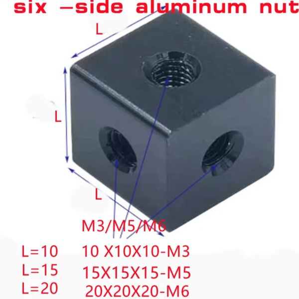 10pcs M3 M4 M5 M6 black Aluminum Six Sided Fixed block Connection Nuts  Acrylic Block Chassis Components for Electric Square nut