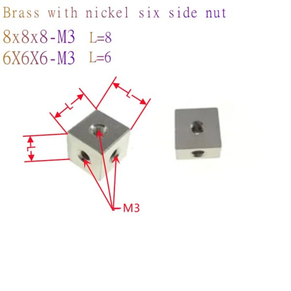 10pcs M3 brass with nickel Six Sided Fixed block Connection Nuts  Acrylic Block Chassis Components for Electric Square nut