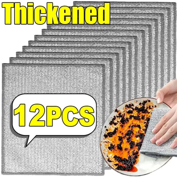 12/10/8/6/4/2/1pcs Thickened Magic Cleaning Cloths Steel Wire Rags Kitchen Dish Pot Dishcloths Metal Wires Towels Clean Tools