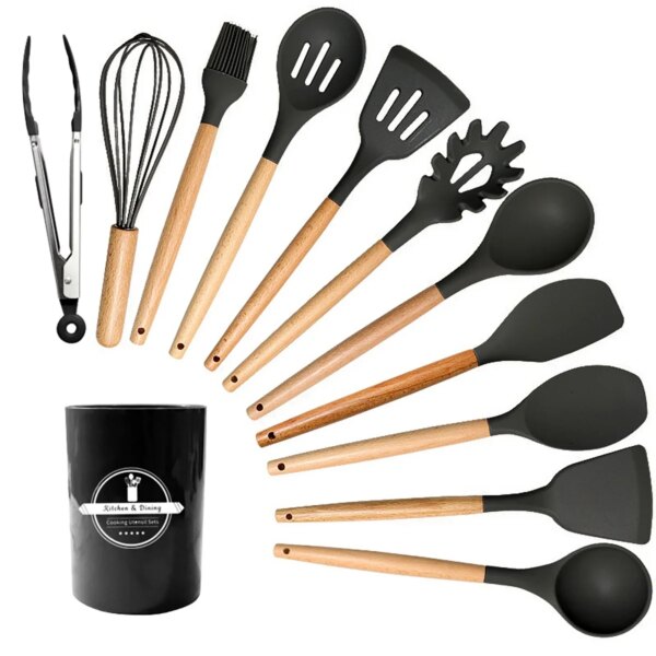 12Pcs Silicone Cooking Utensils Set For Non-stick Cookware Black Kitchen Cuisine Outils Cookware Heat Resistant Accessoires