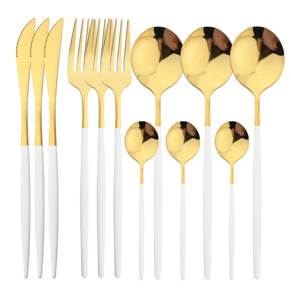 12Pcs Stainless Steel Dinnerware Set Golden Cutlery Set Knife Fork Spoon Dinner Western Kitchen Flatware Tableware Set