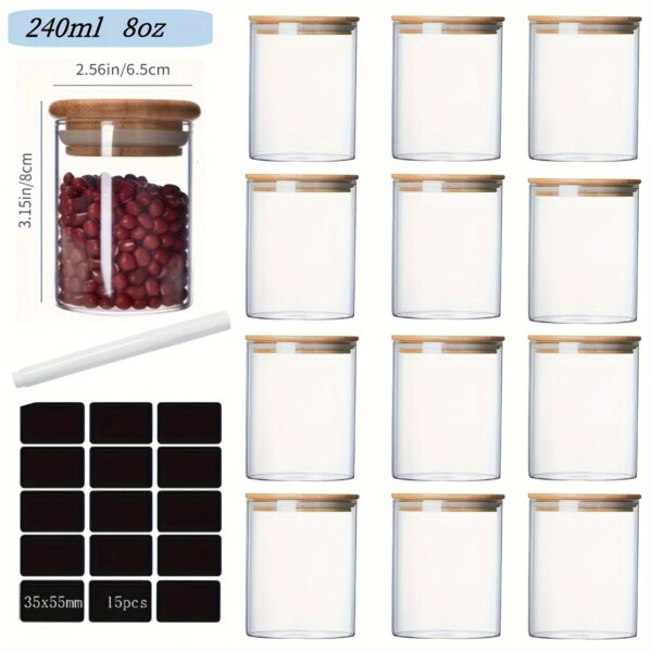 12packs Sealed Storage Jars, Glass Candy Jars With Lids With Bamboo Lid Set, Storage Jars For Sundries, Fragrance, Spices