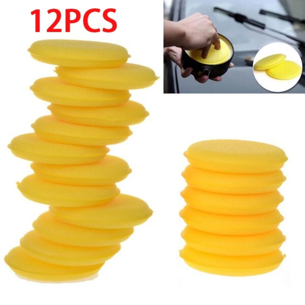 12pcs Car Waxing Polishing Foam Sponge Wax Applicator Cleaning Pads Yellow Cleaning Sponge Polyester Clean Washer Washing Tool