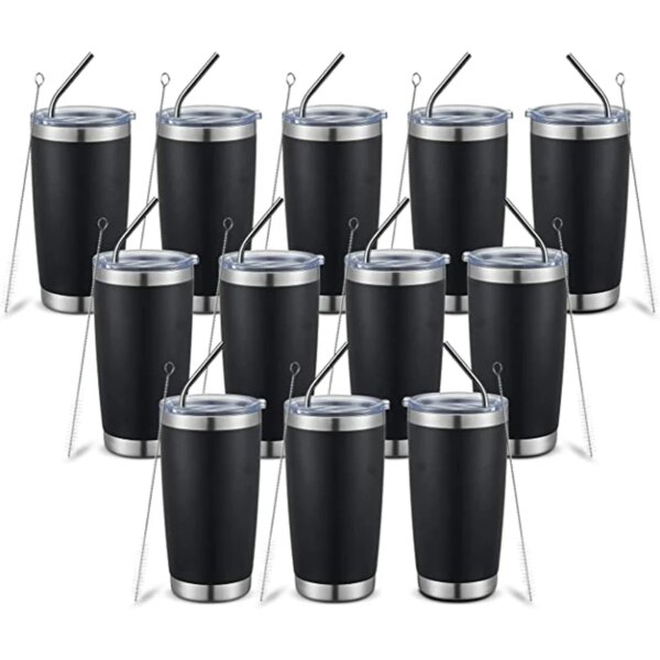 12pcs USA Warehouse  20oz Tumbler with Lid And Metal Straw Cup Bulk Vacuum Insulated Double Wall  Coffee  Powder Coated Mug