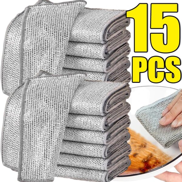 15/1pcs Magic Cleaning Cloth Non-stick Oil Steel Wire Rags Multipurpose Kitchen Stove Pot Dish Washing Cloths Cleaning Towels