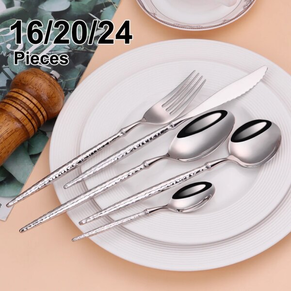 16/20/24Pcs Stainless Steel Tableware Set Gold Cutlery Kitchen Utensils Free Shipping Sliver Knife Fork Spoon Western Dinner Set