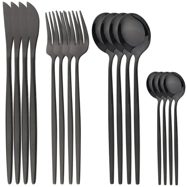 16Pcs Tableware Sets Stainless Steel Cutlery Set Knife Fork Tea Spoon Silverware Mirror Wedding Birthday Dinner Dinnerware