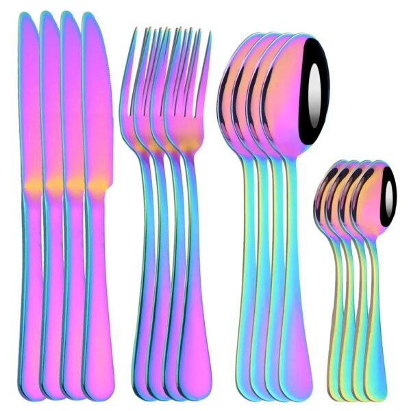 16Pcs Tableware Stainless Steel Dinnerware Set Knife Fork Coffee Spoon Mirror Flatware Dishwasher Safe Kitchen Silverware Set