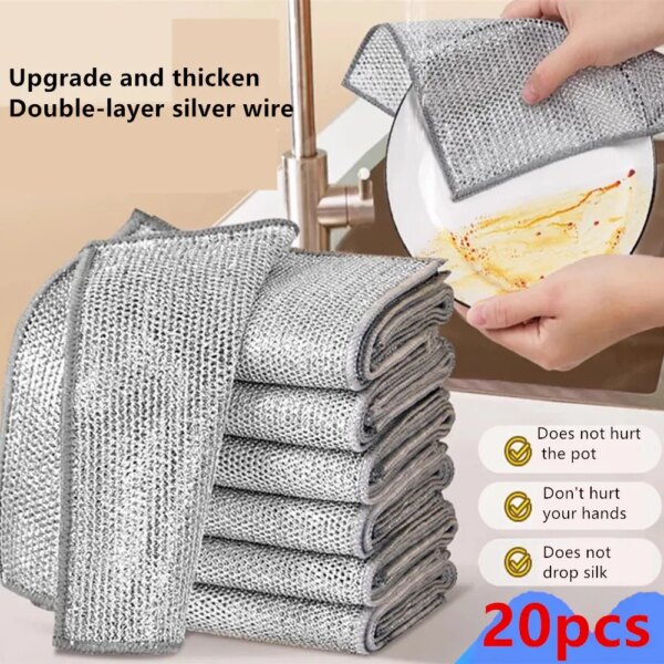 20/1pcs Magic Cleaning Cloth Thickened Double -sided Metal Steel Wire Rags Kitchen Dish Pot Washdishing Cloths Towel Clean Tools