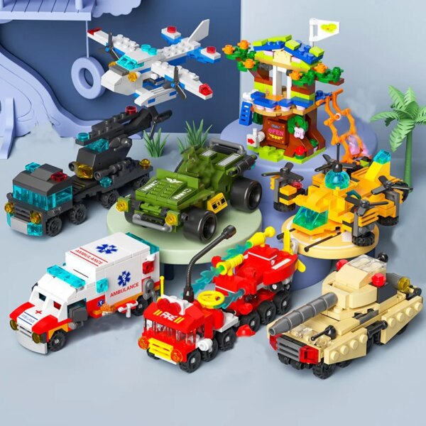 Mini Six In One Vehicle Shapes Bricks Fancy Assembled Block Puzzle Small Particles Blocks Baby Intelligence Development Toy Gift