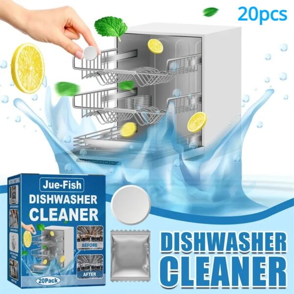 20pcs Dishwasher Cleaner Strong Oil Stain Removal Descaling Detergent Tablets Kitchen Cleaning Tools Dishwasher Cleaning