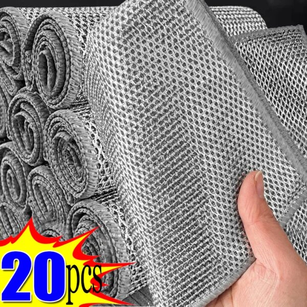 New Thickened Steel Wire Cleaning Cloth Non-Scratch Double-layer Iron Microfiber Mesh Dishrag Washing Pot Rags Kitchen Towels