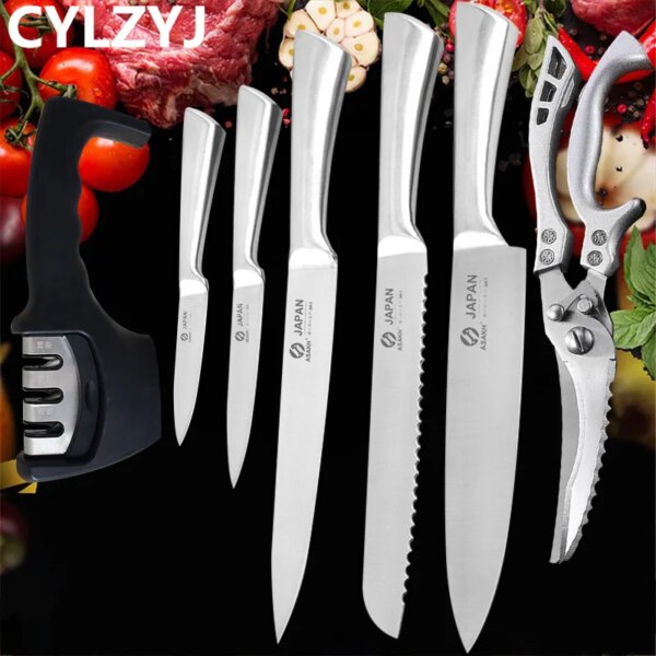 Stainless Steel Kitchen Knives Set Fruit Paring Utility Serbian Chef Slicing Bread Japanese Kitchen Knife Set Scissors Sharpener