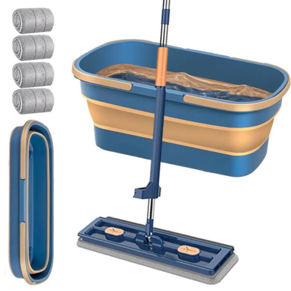 Hand Free Flat Floor Mop And Bucket Set For Professional Home Floor Cleaning Automatic Dehydration Magic Flat Mops Cleaning Mops