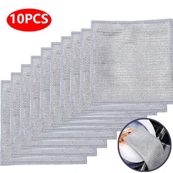 10/5/3PCS 20cm Metal Wire Mesh Cleaning Cloths Double -layer Non -stick Oil Steel Wire Dishcloths Kitchen Pan Pot Dishes Cloths