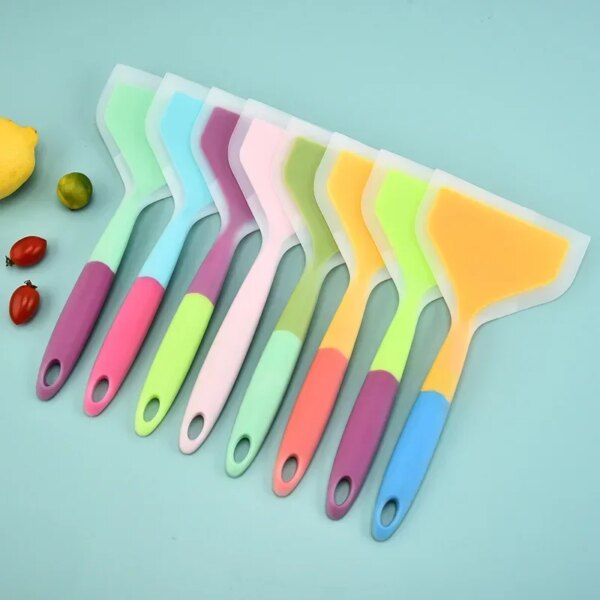 Silicone Pancake Turner Non-stick Fried Egg Turner Beef Meat Pizza Clips Food Grade Spatula BBQ Tools Kitchen Cooking Utensils