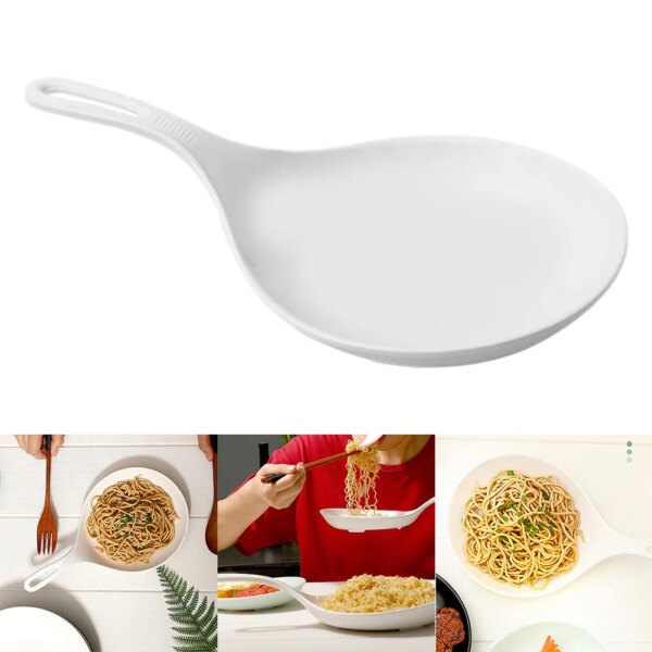 Korean Simple Resin Dinner Plate White Pizza Plate With Handle Single Handle Plate Cutlery Plate Kitchen Accessories