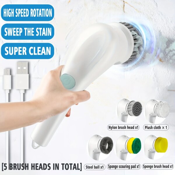 5-in-1Multifunctional Electric Cleaning Brush usb charging Bathroom Wash Brush Kitchen Cleaning Tool Dishwashing Brush Bathtub