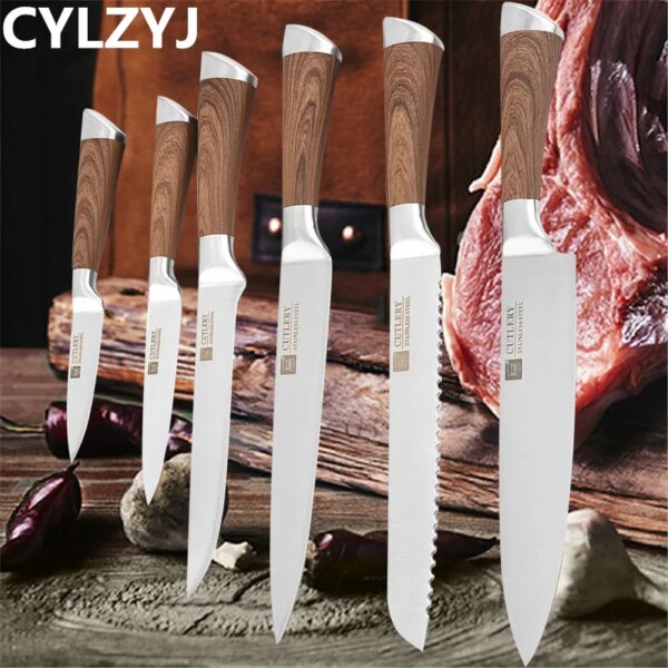 Stainless Steel Knife Set Kitchen Knives 6 Pcs Set Fruit Utility Boning Bread Slicing Chef Slicer Nakiri Paring Cooking Knife