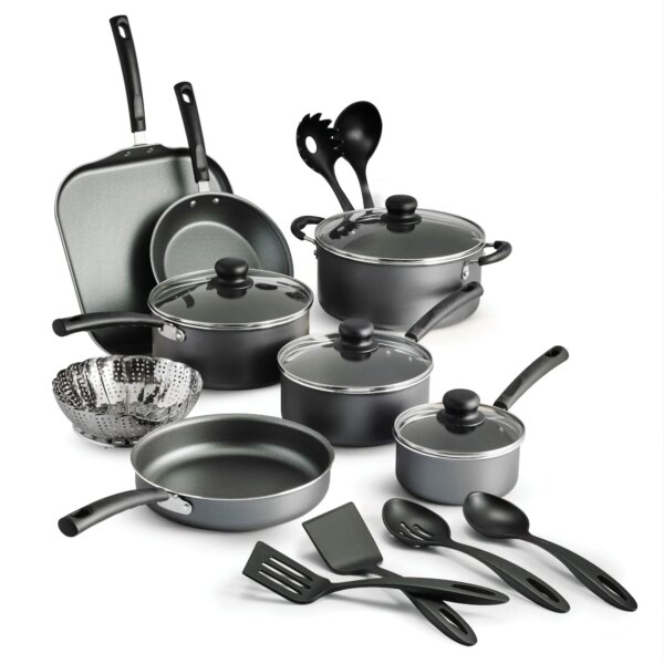 18-Piece Non-Stick Cookware Set in Steel Grey