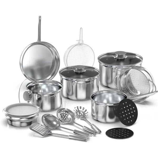 18-Piece Stainless Steel Kitchen Cookware Set, Silver