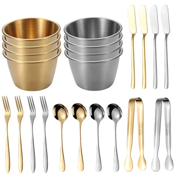 18Pcs Matte Gold Dinnerware Set Stainless Steel Knife Fork Spoon Cutlery Set Kitchen Silverware Flatware Tableware Set