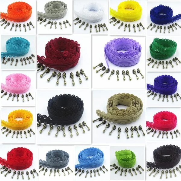 1M 2 Zipper Puller 3# 20 Color Nylon Lace Six Hole  Zipper  Used For Sewing And Skirt Clothing Accessories