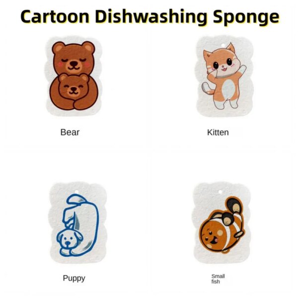 1PC Cartoon Compressed Dishwashing Sponge Wood Pulp Cotton Sponge  Dish Washing Brush Kitchen Accessories Cleaning Tools