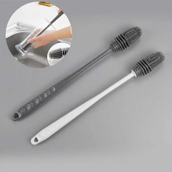 1Pc Long-handled Silicone Cup Brush Bottle Brush Milk Bottle Brush Cup Scrubber Glass Cleaner No Dead-end Cleaning Brush Tool