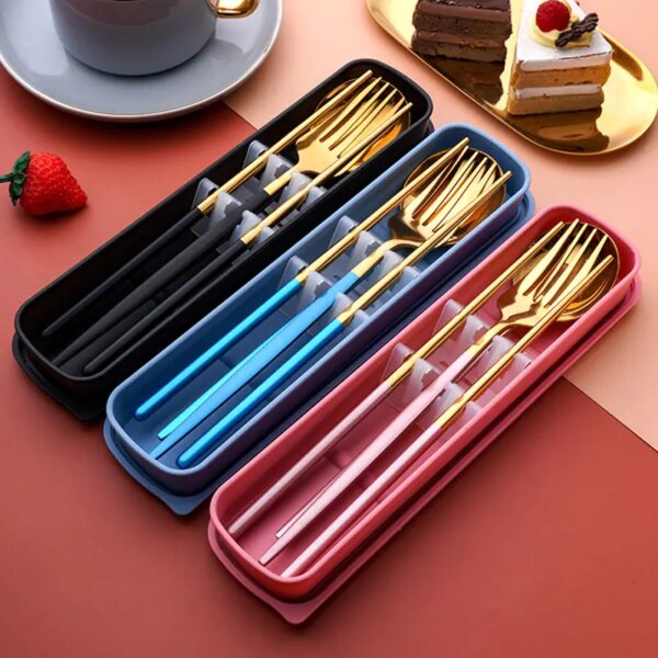 1Pc Stainless Steel Portable Cutlery Set for People To Work And Travel Chopsticks Spoon and Fork Tableware Sets