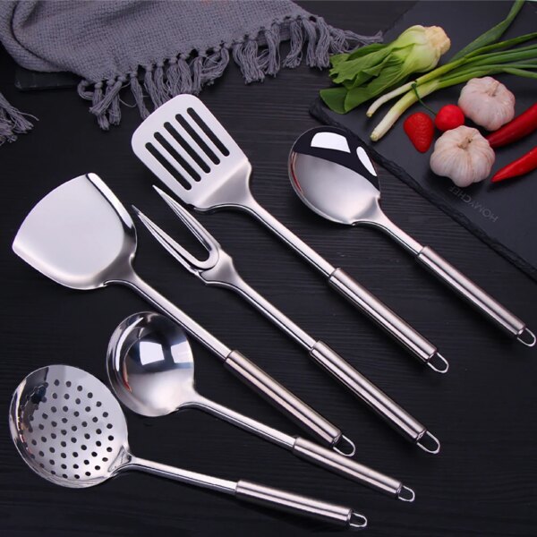 1Pcs Kitchen Cooking Tool Stainless Steel Kitchenware Frying Spatula Food Rice Soup Spoon Colander Utensils Accessories Set