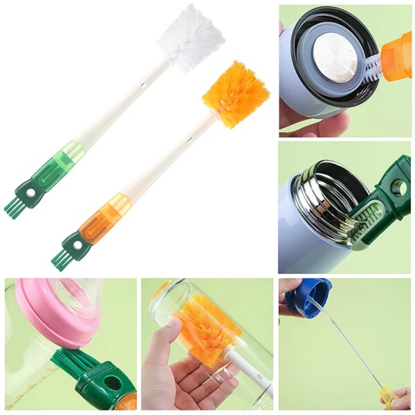 1pc 5 In1 Cartoon Bottle Brush Set Long Handle Home Multifunctional Cup Brush Cleaning Brush Head Kitchen Cleaning Accessories