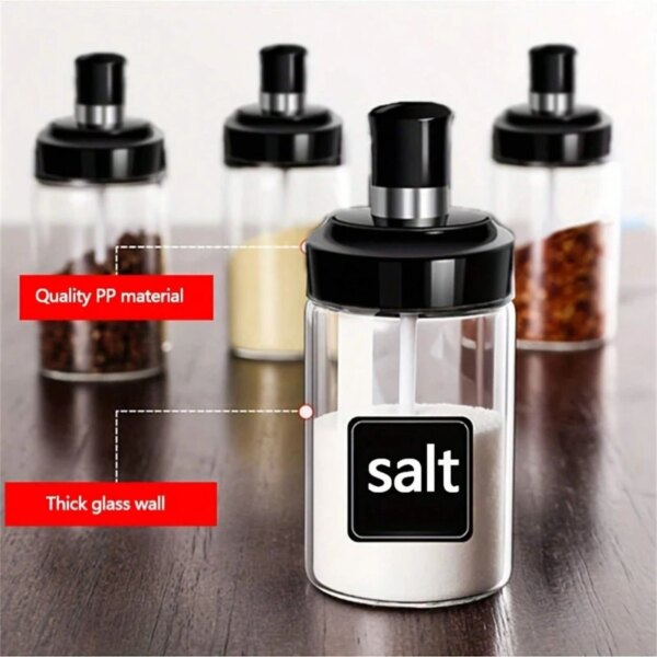 1pc Seasoning Jar With Spoon, Seasoning Container With Lid And Spoon For Salt, Sugar And Spices, Kitchen Supplies