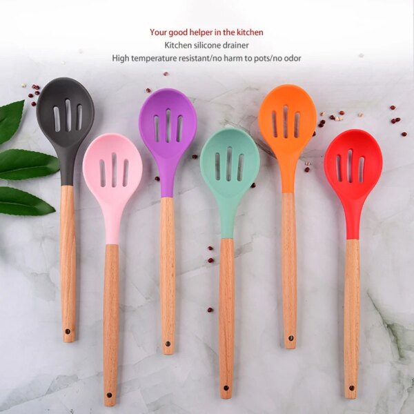 1pc Silicone Skimmer, Colander, Slotted Serving Spoon, Salad Stirring Spoon Household Kitchen Cooking Utensils