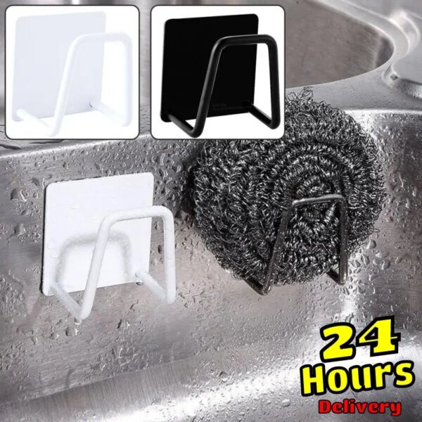 1pc Sink Sponge Holder For Kitchen Slivery Stainless Steel Household Kitchen Water Channel Dishcloth Wall Hook Sink Accessories