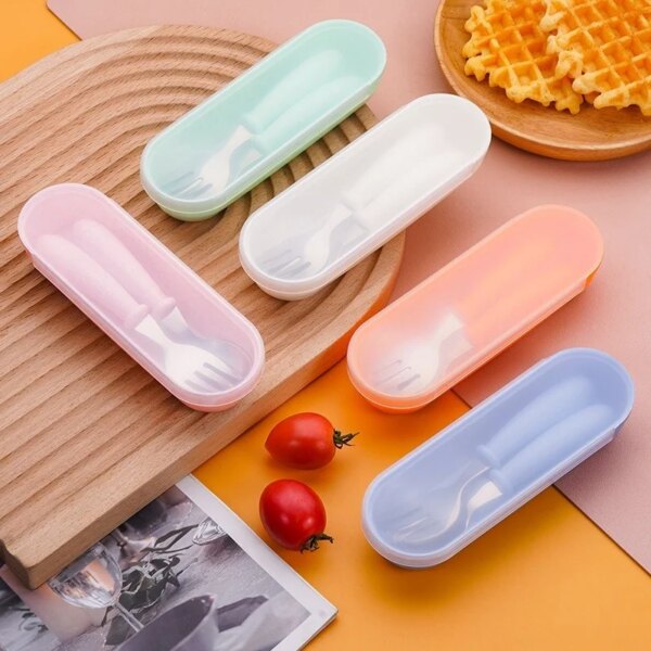 1set Children Spoon Forks Box Kids Stainless Steel Kids Cutlery Portable Baby Feeding Utensils Baby Spoons Baby Tableware Set