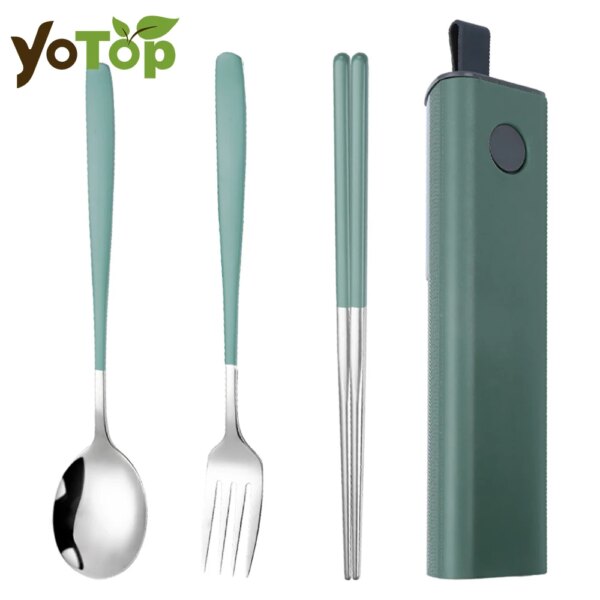 2/3Pcs Colorful Dinnerware Set 304 Stainless Steel Cutlery Set Kitchen Portable Tableware Set Chopsticks Fork Spoon Dinner Set